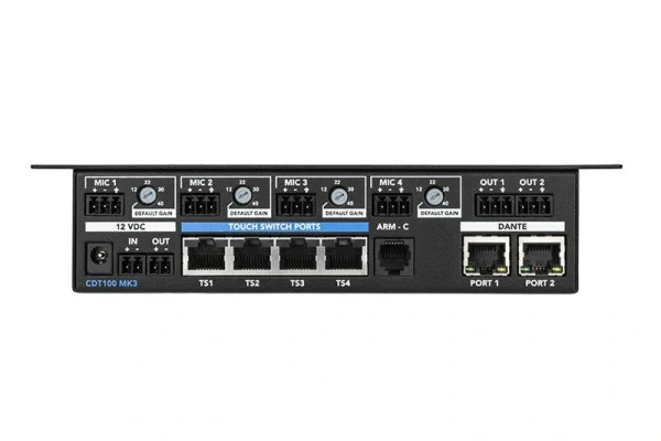 Clockaudio CDT-100 MK3 4-csatornás Dante audió és vezérlő végpont. AES67, RGB vezérlés, fekete.