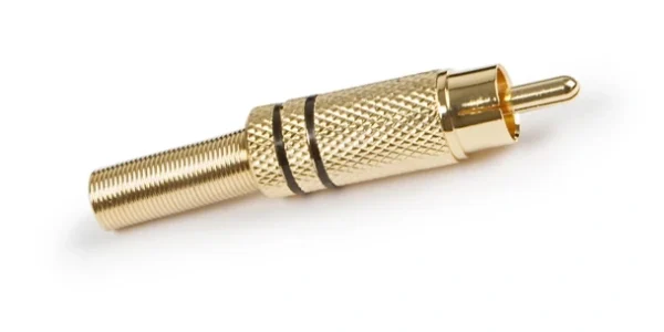 Fonestar 7240G-NE RCA szerelt papa csatlakozó, rugós törésgátló, fekete jelölés