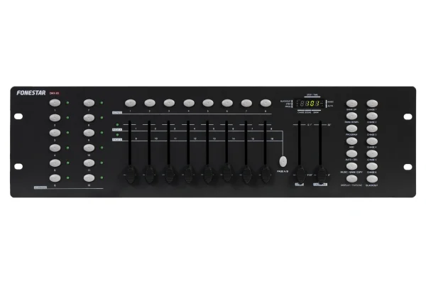 Fonestar DMX-83 DMX-512 vezérlő, 6 program/184 mentett kép, 23 memória bank (8 kép/bank)