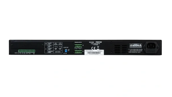 Fonestar FSD-2500E, 2-csatornás D-osztályú végfok, 2x400W/100V, 1U, opcionális Dante