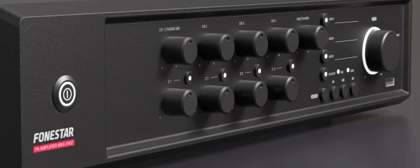 MAX-240Z, Integrált D-osztályú erősítő SMPS kapcsolóüzemű tápegységgel. 1x AMP bemenet, 3x prioritásos mikrofon bemenet. 100V vagy 8 Ohm kimenet. Fonestar MAX-240Z, Integrált D-osztályú erősítő SMPS kapcsolóüzemű tápegységgel. 1x AMP bemenet, 3x prioritásos mikrofon bemenet. 100V vagy 8 Ohm kimenet.