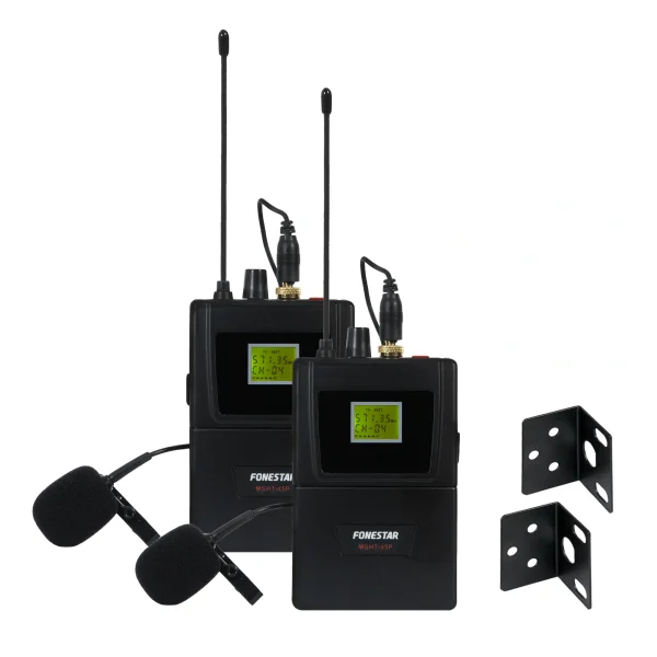 Fonestar MSH-892, dupl.vezeték nélküli mikrofon szett. Vevő, 2x csíptetős kézi mikrofon. 512-525MHz.
