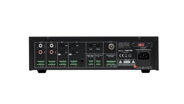 Fonestar PROX-30 integrált erősítő, 30W (4 Ohm v. 100V), USB/MP3/FM