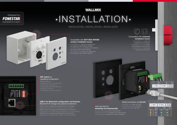 Fonestar WALLMIX BK, Falba építhető audio mixer, fekete