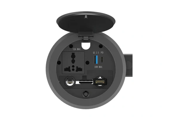 Infobit iBox-TPC Zárható fedlapos asztali rendező, 1x 230V, 1x USB-A, 1x RJ-45, 1x HDMI