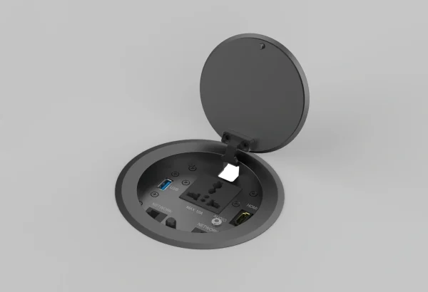 Infobit iBox-TPC Zárható fedlapos asztali rendező, 1x 230V, 1x USB-A, 1x RJ-45, 1x HDMI