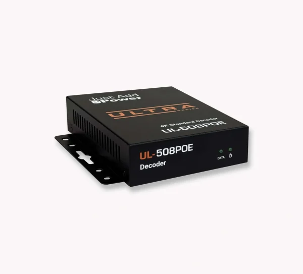 Just Add Power J+P-VBS-HDIP-508POE 3G Video over IP vevőegység, 4K kimeneti felbontás, beépített skálázó.
