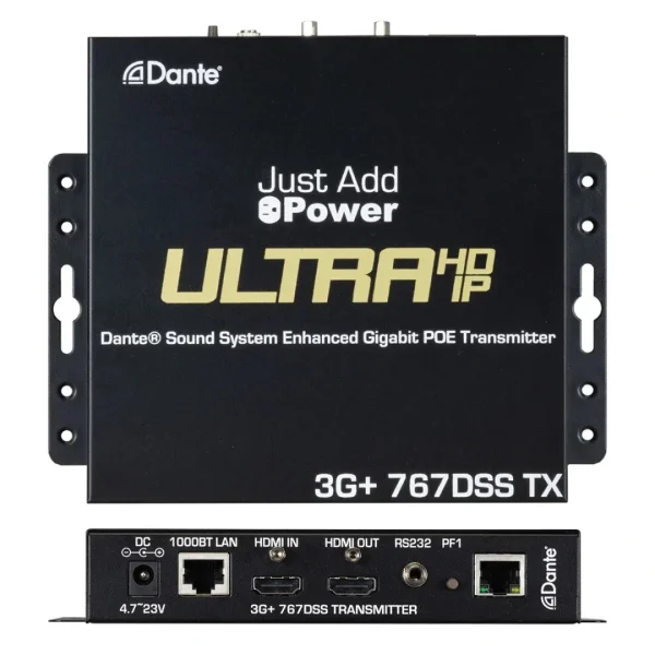 Just Add Power J+P-VBS-HDIP-767DSS 3G Video over IP adóegység beépített 8x8 csatornás Dante/AES67 interfésszel.