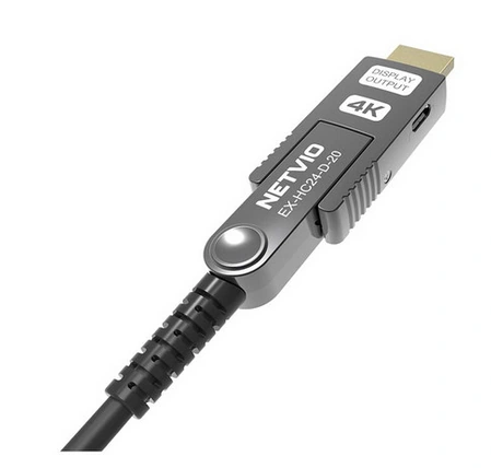 Netvio EX-HC24-D-30, 30m | Eltávolítható csatlakozós optikai HDMI kábel | tömörítetlen 18Gb 4K/60 HDR, LSZH, ARC, CEC támogatás.