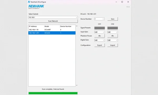 Newhank DCONXI 2-csatornás Dante audio fali bemeneti interfész (Tx), 2x XLR mama, PoE