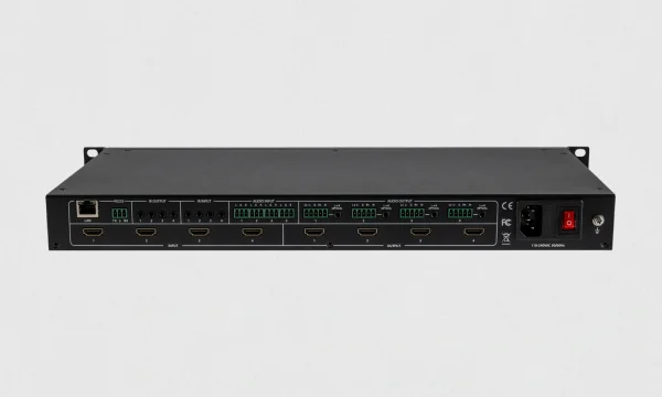 Newhank HM4x4S, 4x4-es 4K seamless/18Gbps HDMI mátrix switch, beépített audió mátrix funkcióval