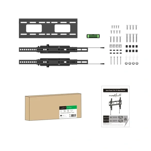 PureMounts PM-BTL400 lopásgátlós dönthető fali TV állvány állítható karral - VESA 400x400, fekete