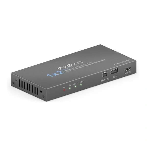 PureTools PT-SP-HD12-48G HDMI Splitter 1x2, 4K (60Hz 4:4:4), Down-Scaling, EDID Management