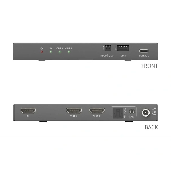 PureTools PT-SP-HD12-48G HDMI Splitter 1x2, 4K (60Hz 4:4:4), Down-Scaling, EDID Management