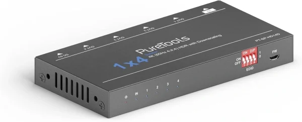 PureTools PT-SP-HD14D HDMI Splitter 1x4, 4K (60Hz 4:4:4), Down-Scaling, EDID Management