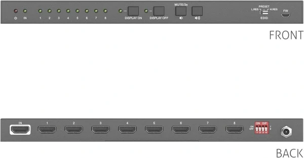 PureTools PT-SP-HD18D HDMI Splitter 1x8, 4K (60Hz 4:4:4), Down-Scaling, EDID Management