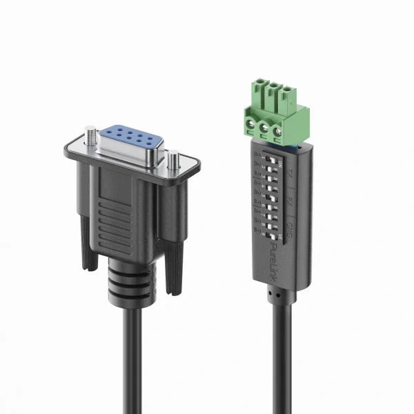 PureTools PTM-RS100 RS232 kábel- 9 pin D-type/3-pólusú Phoenix, DIP kapcsoló, 1.5m