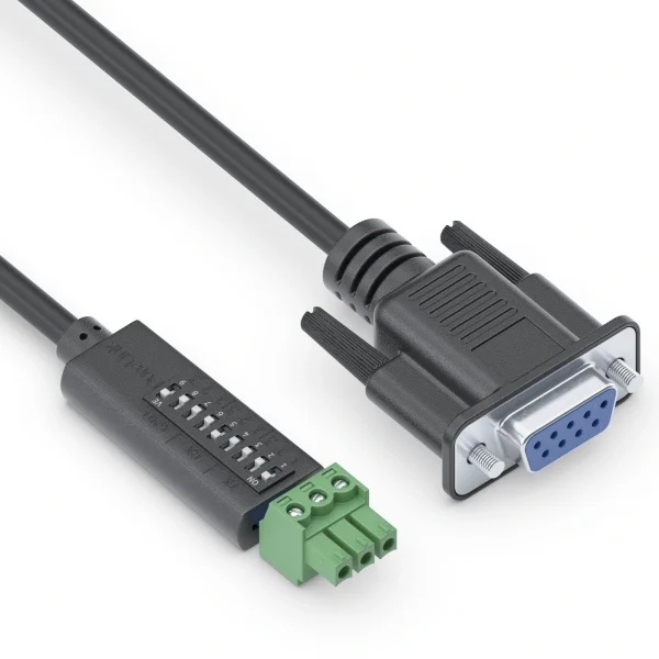 PureTools PTM-RS100 RS232 kábel- 9 pin D-type/3-pólusú Phoenix, DIP kapcsoló, 1.5m
