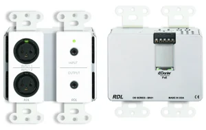 RDL DD-BN31 falba építhető 4x4-es Dante interfész, 2xXLR in, 1xJack in, 1xJack out, 2x out, fehér