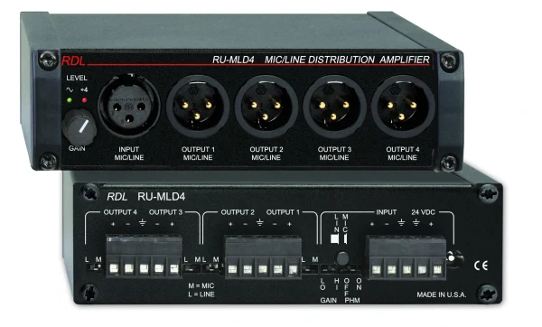 RU-MLD4 Mikrofon/Vonal jeldisztribúciós erősítő, 1 bemenet/4 kimenet RDL RU-MLD4 Mikrofon/Vonal jeldisztribúciós erősítő, 1 bemenet/4 kimenet