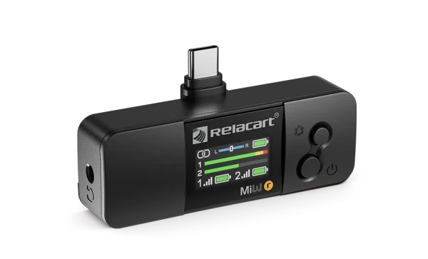 MI3, Kompakt, kétcsatornás vezeték nélküli mikrofonrendszer telefonokhoz, 1db vevő 2 db adó 2, 4 GHZ, USB-C/Lightning csatlakozás Relacart MI3, Kompakt, kétcsatornás vezeték nélküli mikrofonrendszer telefonokhoz, 1db vevő 2 db adó 2, 4 GHZ, USB-C/Lightning csatlakozás