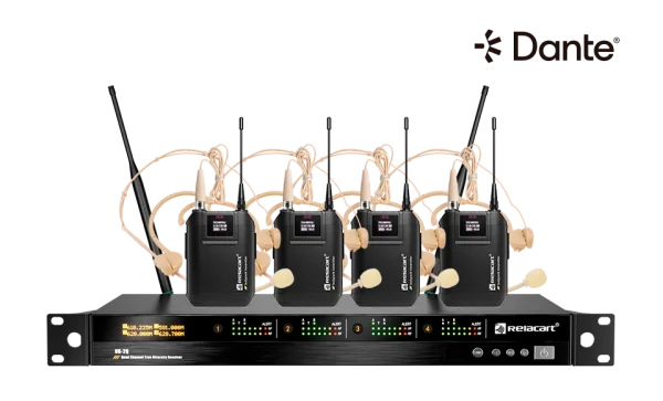 Relacart UR-2Q 4-csatornás vezeték nélküli mikrofon rendszer vevőegység, Dante, 130MHz