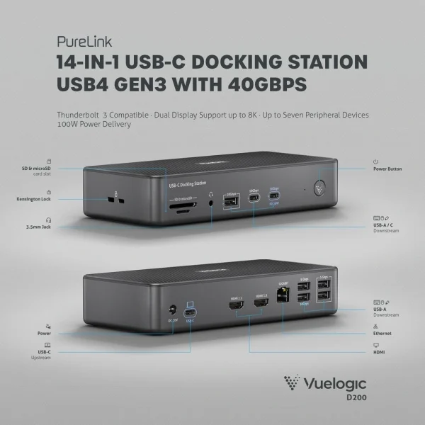VueLogic VL-D200 14-az-1-ben USB-C dokkoló állomás