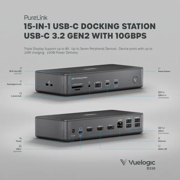 VueLogic VL-D220 15-az-1-ben USB-C dokkoló állomás