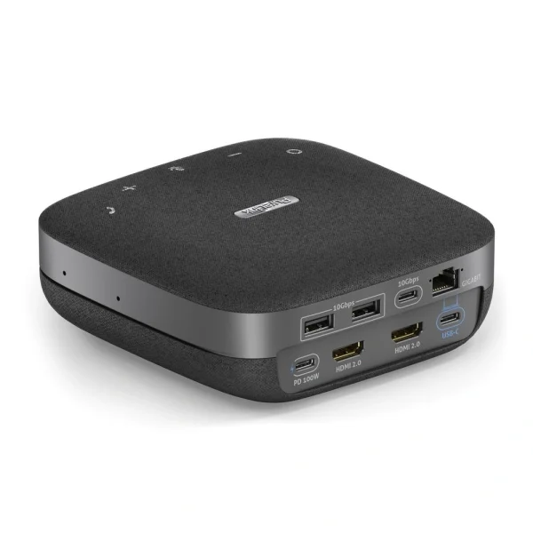VueLogic VL-SD200, 10-az-1-ben asztali Speakerdock, 5W hangszóró, USB-C 3.2 Gen2 bemenet, Gigabit Ethernet.