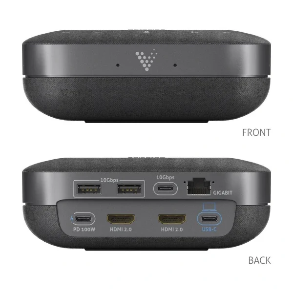 VueLogic VL-SD200, 10-az-1-ben asztali Speakerdock, 5W hangszóró, USB-C 3.2 Gen2 bemenet, Gigabit Ethernet.