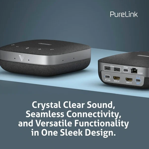 VueLogic VL-SD200, 10-az-1-ben asztali Speakerdock, 5W hangszóró, USB-C 3.2 Gen2 bemenet, Gigabit Ethernet.