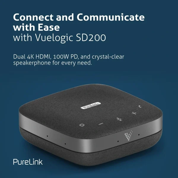 VueLogic VL-SD200, 10-az-1-ben asztali Speakerdock, 5W hangszóró, USB-C 3.2 Gen2 bemenet, Gigabit Ethernet.